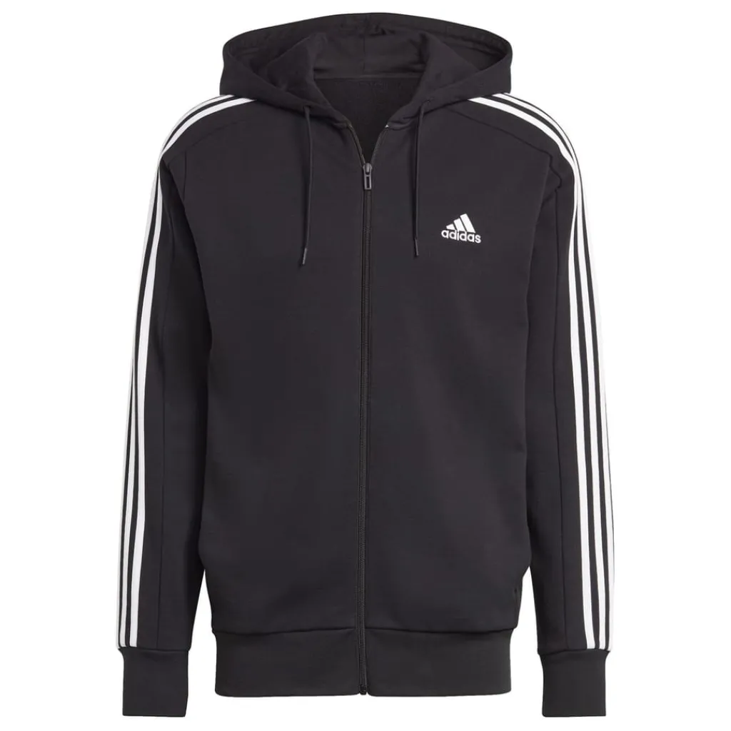 Tracksuits*adidas Mens Essentials French Terry 3 Stripes Zip Hoodie in Black