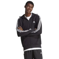 Tracksuits*adidas Mens Essentials French Terry 3 Stripes Zip Hoodie in Black