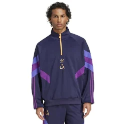 Fitness And Gym Tops*adidas Mens Galaxy Originals Half Zip Crew Sweatshirt in Purple