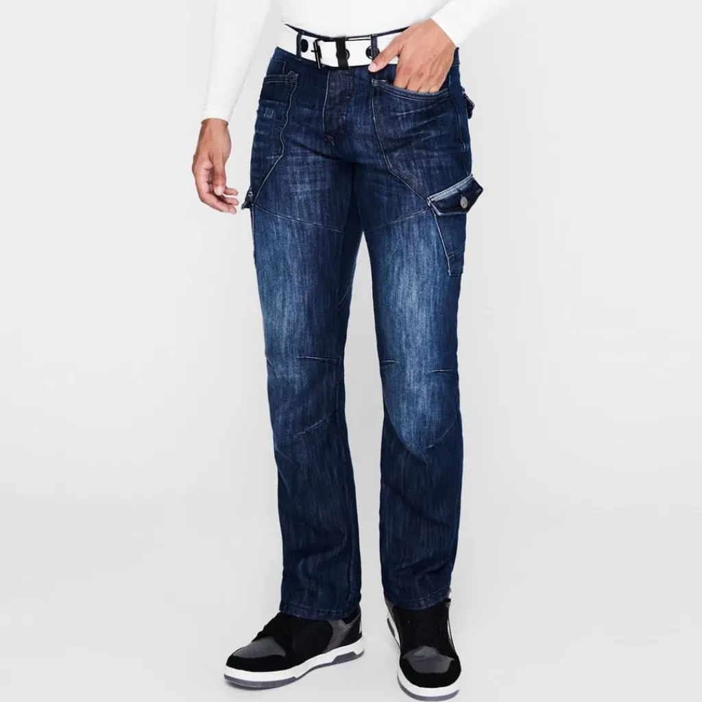 Jeans*Airwalk Mens Belted Cargo Jeans in Blue