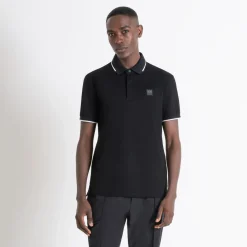 Polo Shirts*Antony Morato Fit Polo T-Shirt In Black Cotton Pique With Logo in Black