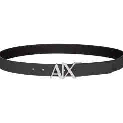 Belts*Armani Exchange Cut Out Large Logo Belt in Black