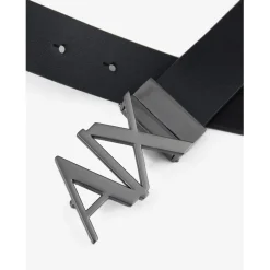 Belts*Armani Exchange Cut Out Large Logo Belt in Black