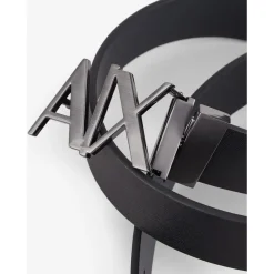 Belts*Armani Exchange Cut Out Large Logo Belt in Black