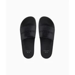 Beach Shoes*Armani Exchange Exchange Textured Open Toe Flat Slides in Black