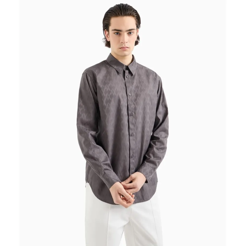 Shirts*Armani Exchange Jacquard Regular Fit Long Sleeve Shirt in Grey