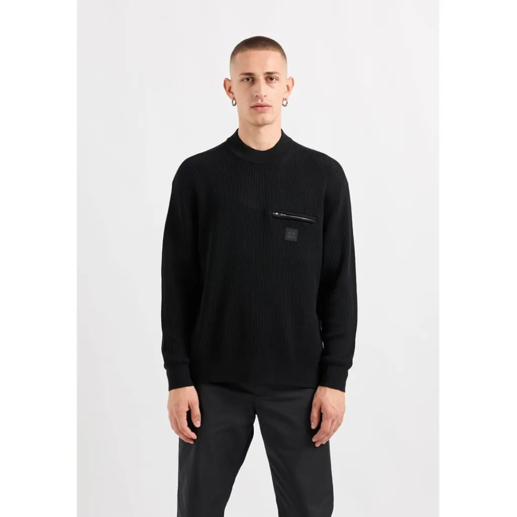 Knitwear*Armani Exchange Rib Knit Mock Neck Regular Fit Sweater in Black