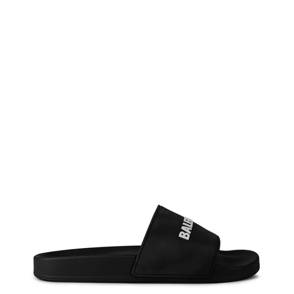 Beach Shoes*Balenciaga Logo Sliders in Black