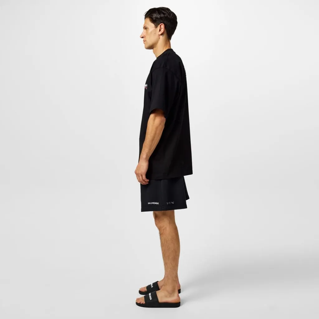 Beach Shoes*Balenciaga Logo Sliders in Black