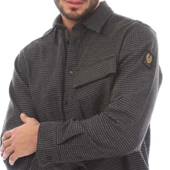Shirts*Belstaff Cotton Houndstooth Scale Shirt in Black