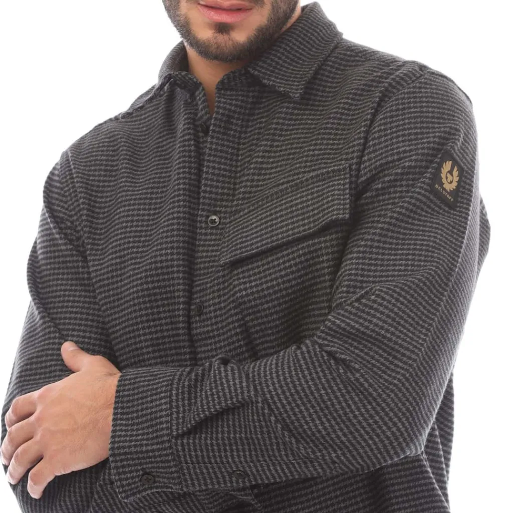 Shirts*Belstaff Cotton Houndstooth Scale Shirt in Black