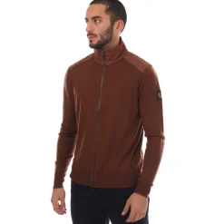 Knitwear*Belstaff Merino Wool Kebly Zip Cardigan in Brown
