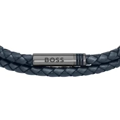 Jewellery-Watches*Boss Ares Double Wrap Leather Bracelet in Blue