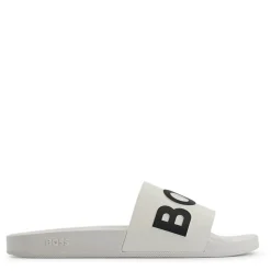 Beach Shoes*Boss Logo Sliders in White