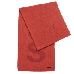 Gloves-Scarves-Umbrellas*Boss Mens Cotton-Blend Scarf with Logo Structure in Red
