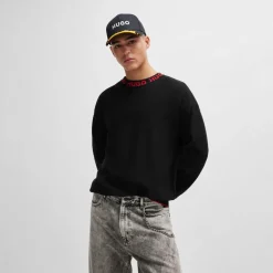 Knitwear*Boss Mens Smarlo Logo Collar Sweater in Black