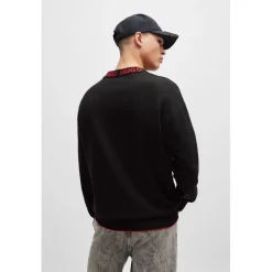Knitwear*Boss Mens Smarlo Logo Collar Sweater in Black