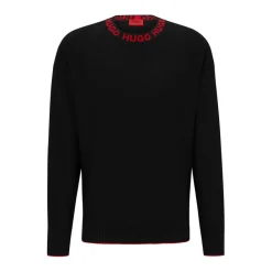 Knitwear*Boss Mens Smarlo Logo Collar Sweater in Black