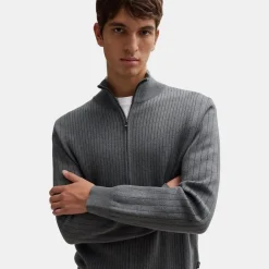 Knitwear*Boss Mock Neck Regular Fit Sweater in Grey