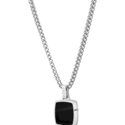 Jewellery-Watches*Boss Odell Black Onyx Pendant Necklace in Silver