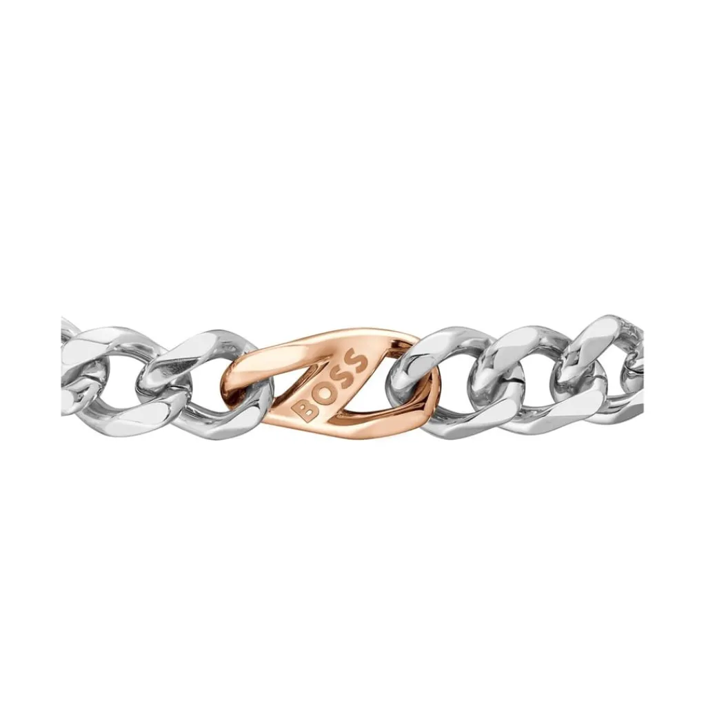 Jewellery-Watches*Boss Rian Stainless Steel And Rose Gold Ip Figaro Bracelet in Silver