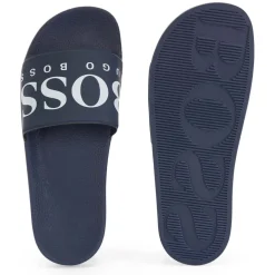 Beach Shoes|Footwear*Boss Solar Slide Logo Sandals in Dark Blue