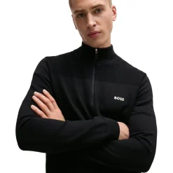 Knitwear*Boss Zip Neck Regular Fit Sweater in Black