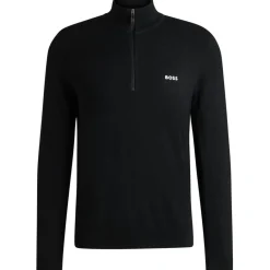 Knitwear*Boss Zip Neck Regular Fit Sweater in Black