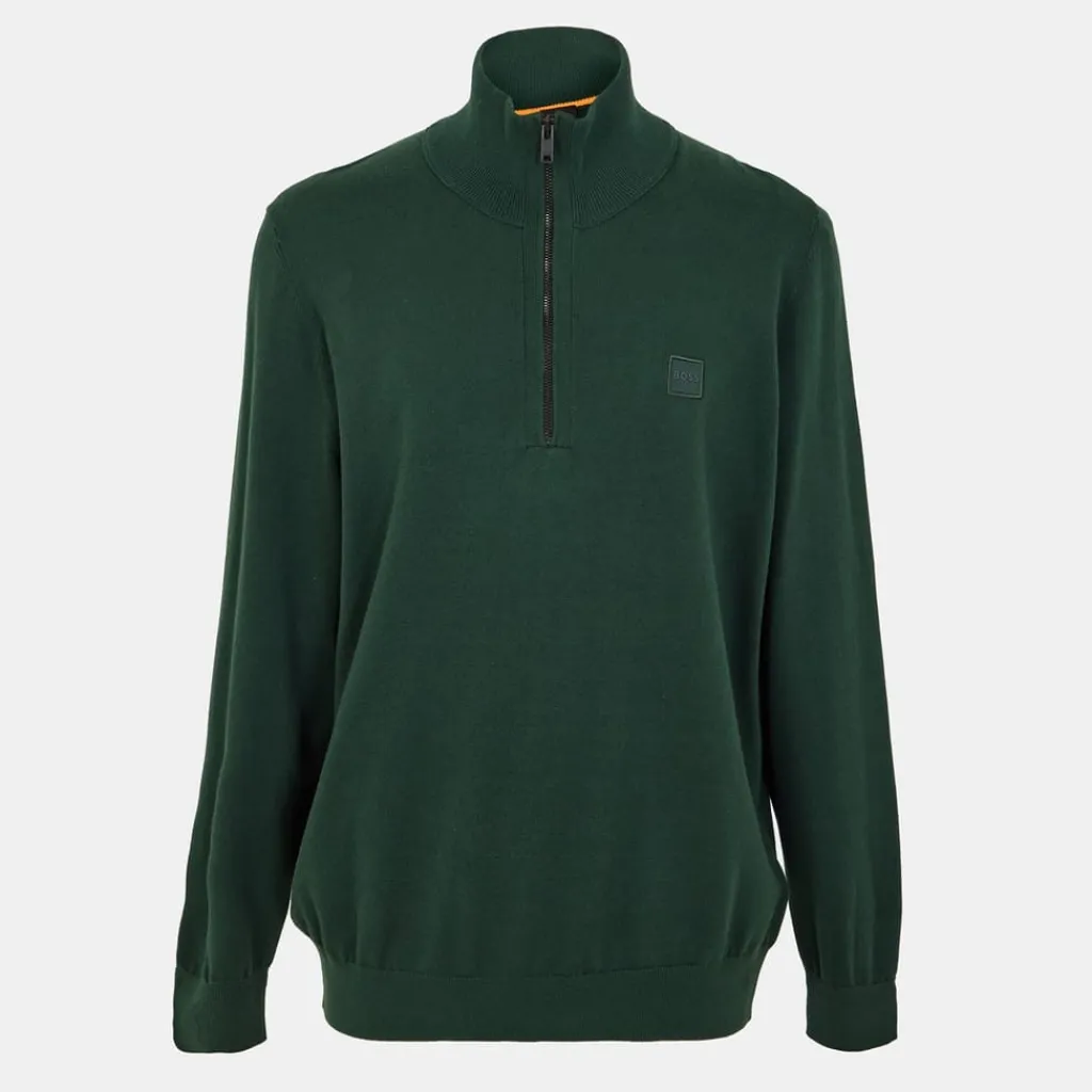 Knitwear*Boss Zip Neck Sweater in Green