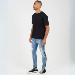 Jeans*Brave Soul Denim Jean With Side Tape Detail in Blue