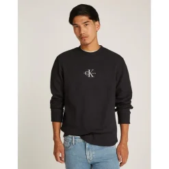 Knitwear*Calvin Klein Jeans Waffle Long Sleeve Crew Neck T-Shirt in Black