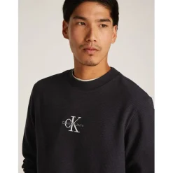 Knitwear*Calvin Klein Jeans Waffle Long Sleeve Crew Neck T-Shirt in Black