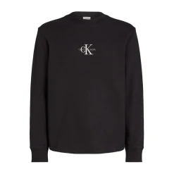 Knitwear*Calvin Klein Jeans Waffle Long Sleeve Crew Neck T-Shirt in Black