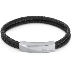 Assorted*Calvin Klein Leather And Stainless Steel Double Strand Bracelet in Black
