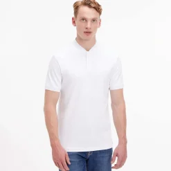 Polo Shirts*Calvin Klein Smooth Cotton Stand Collar Polo Shirt in White