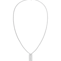 Jewellery-Watches*Calvin Klein Stainless Steel Brushed Dog Tag Necklace in Silver