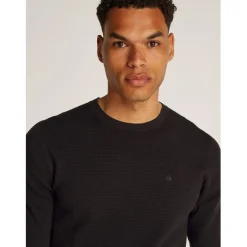 Knitwear*Calvin Klein Texture Crew Neck Regular Fit Sweater in Black