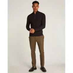 Knitwear*Calvin Klein Zip Neck Slim Fit Sweater in Black