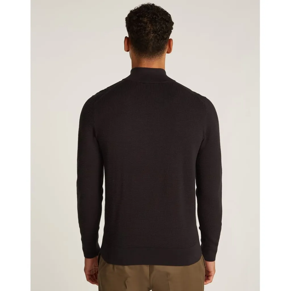 Knitwear*Calvin Klein Zip Neck Slim Fit Sweater in Black