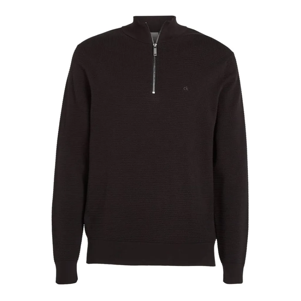 Knitwear*Calvin Klein Zip Neck Slim Fit Sweater in Black