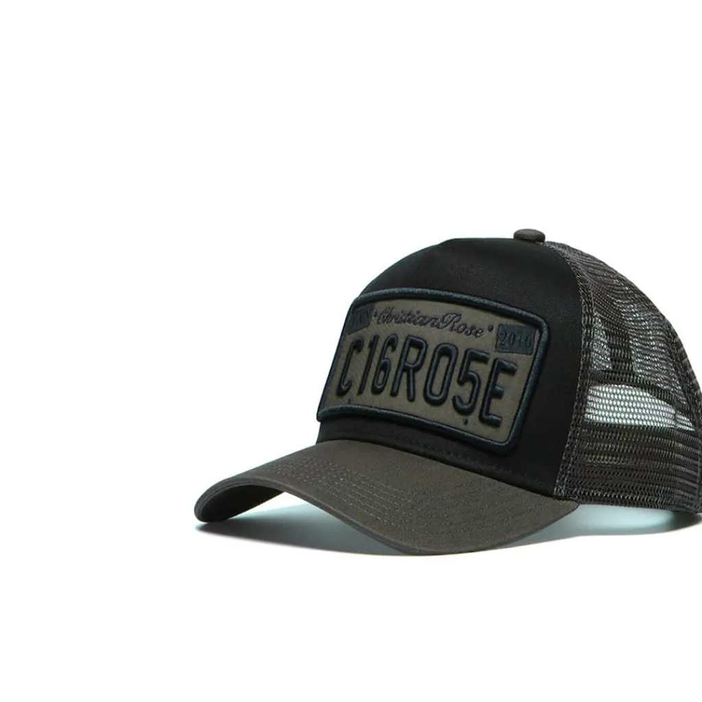 Caps-Hats*Christian Rose Plate Trucker Cap in Black