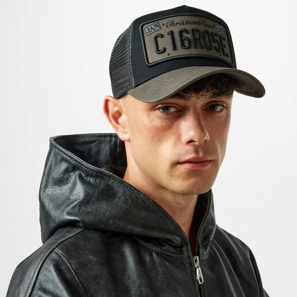 Caps-Hats*Christian Rose Plate Trucker Cap in Black