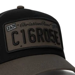 Caps-Hats*Christian Rose Plate Trucker Cap in Black