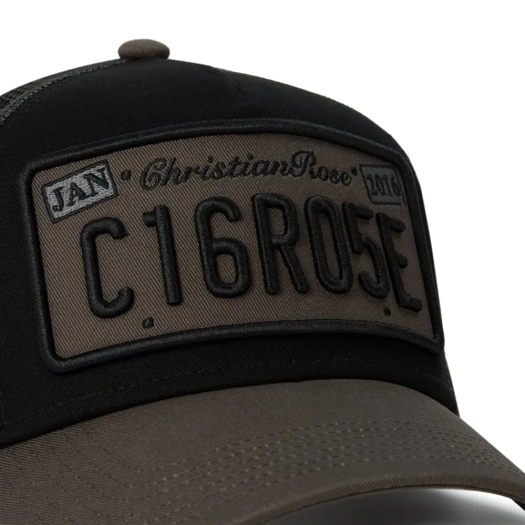 Caps-Hats*Christian Rose Plate Trucker Cap in Black