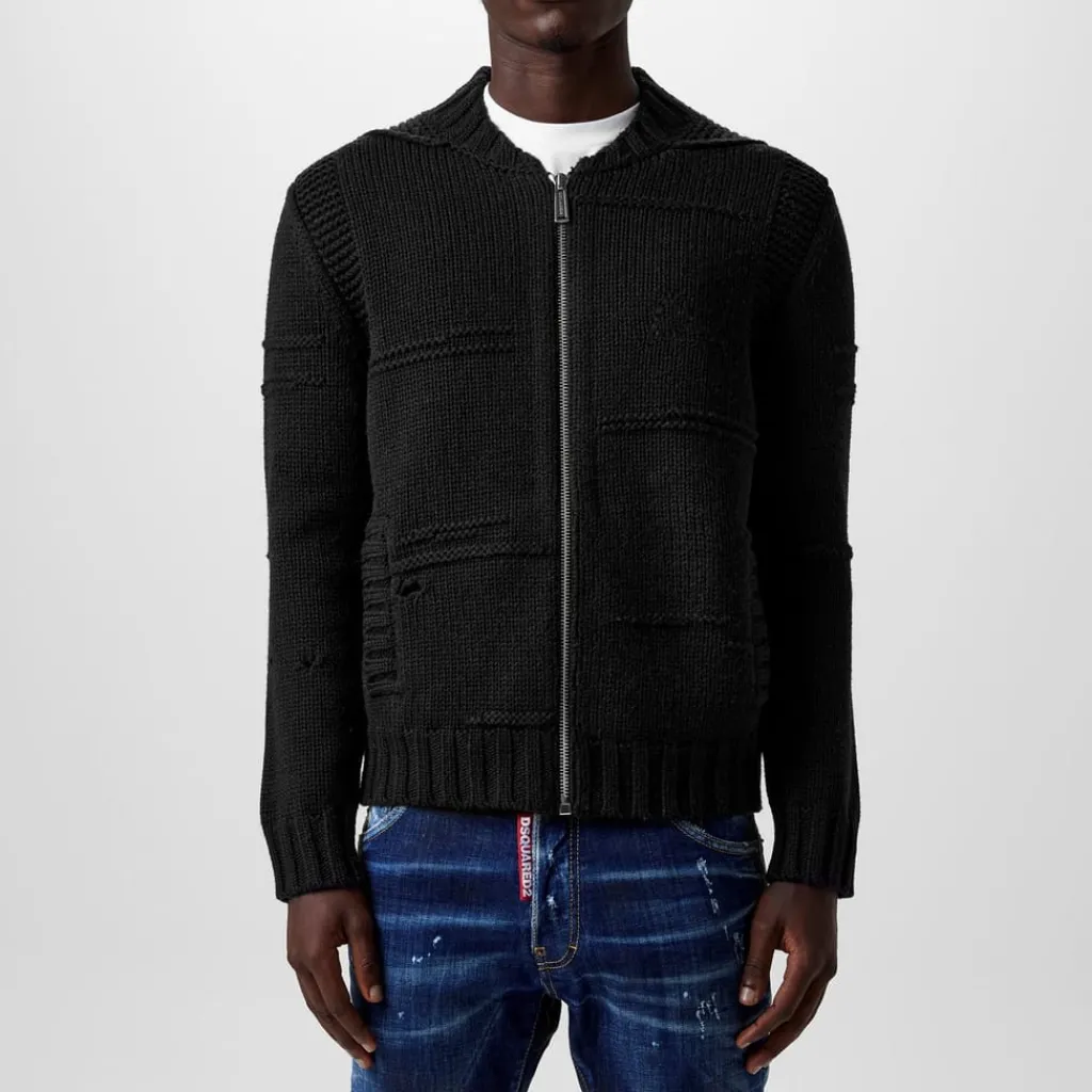 Knitwear*DSquared2 Knit Long Sleeve Regular Fit Sweater in Black