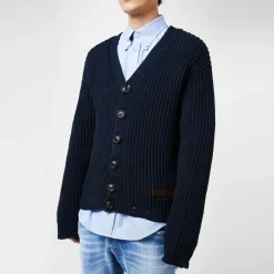Hoodies*DSquared2 V Neck Long Sleeve Regular Fit Sweater in Blue