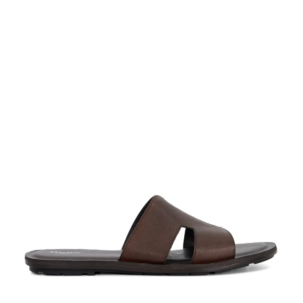 Beach Shoes*Dune London Leather Open Toe Flat Heel Slides in Brown