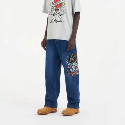 Jeans*Ed Hardy Skull Wide Leg Wide Fit Jeans in Multi