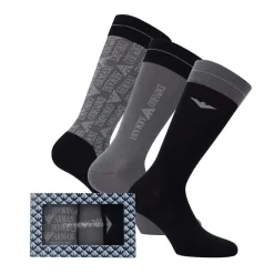 Underwear And Socks*Emporio Armani 3 Pack of Jacquard Logo Socks in Grey