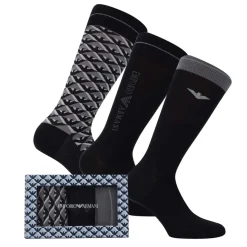 Underwear And Socks*Emporio Armani 3 Pack of Jacquard Logo Socks in Black